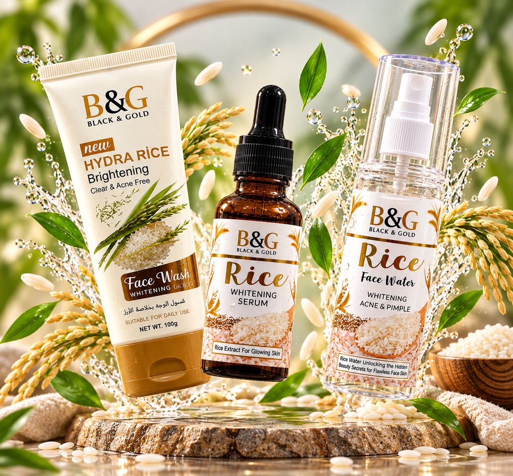 Rice skincare bundle with rice face wash rice face water and rice serum