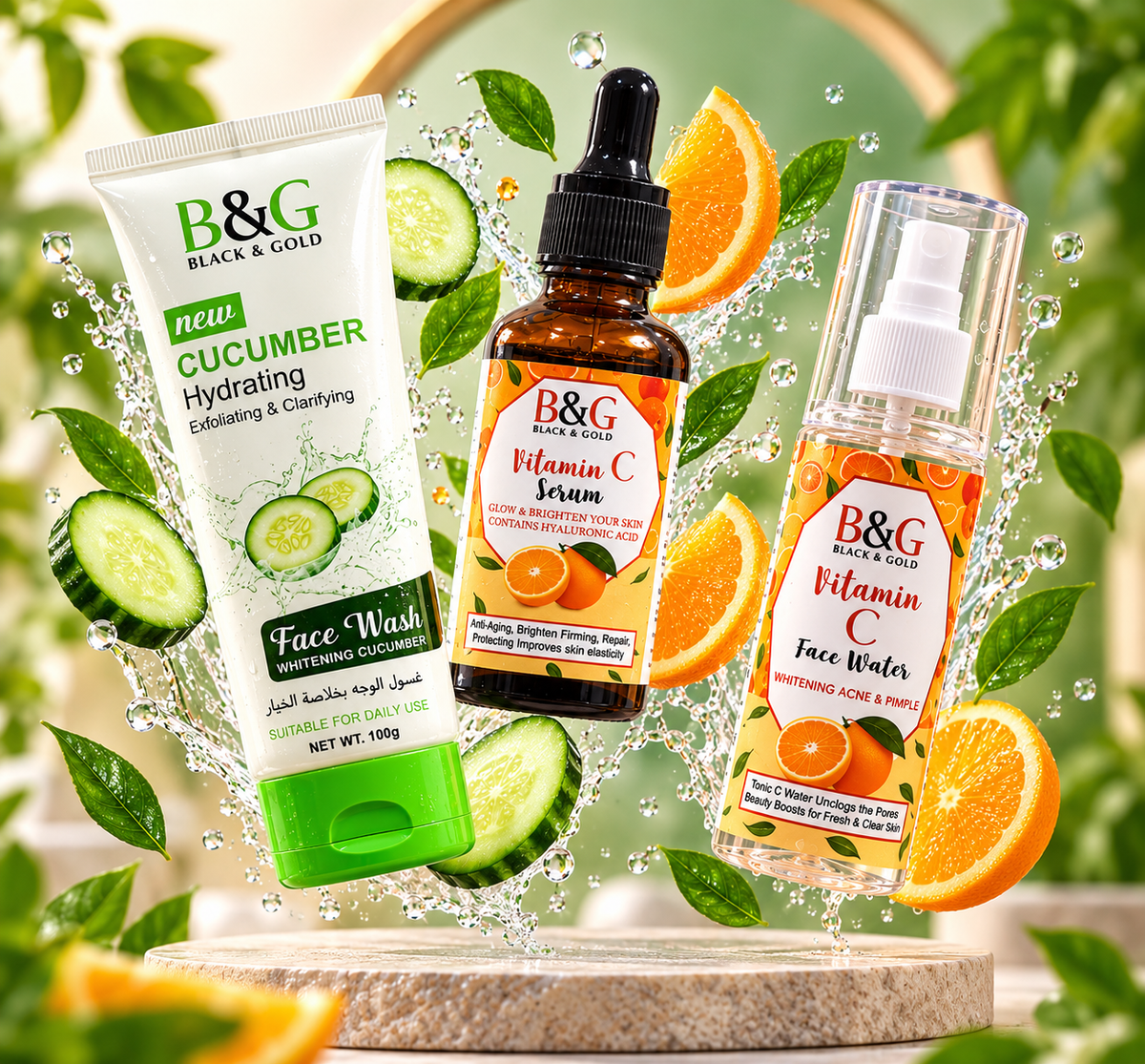 Vitamin C serum Vitamin C face water and cucumber face wash skincare bundle